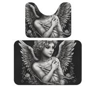 LPSADGF Set di 2 tappeti da bagno in stile ritratto di angelo, morbidi tappetini da bagno a forma di U, 40 x 60 cm, ad asciugatura rapida, per bagno, vasca, lavabili, super assorbenti