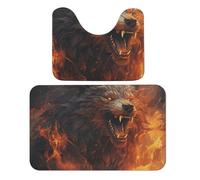 LPSADGF Set di tappeti da bagno con lupo selvatico nel fuoco, set di 2 pezzi, tappetino da bagno a forma di U, 50 x 80 cm, tappetino da bagno ad asciugatura rapida, per bagno, vasca, lavabili