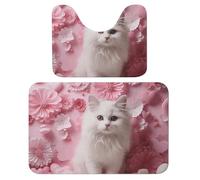 LPSADGF Set di tappeti da bagno con motivo gatto e cuore, set da 2 pezzi, tappetino da bagno a forma di U, 40 x 60 cm, tappetino da bagno ad asciugatura rapida, per bagno, vasca, lavabili, tappetini