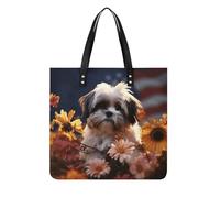 LPSADGF Shih Tzu Dog And Flowers Tote Bags per le donne borsa in pelle borsa per il trucco con fibbia magnetica design casual borsa
