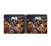LPSADGF Shih Tzu - Portafoglio da uomo in pelle con motivo cane e fiori, con clip per banconote, 6 scomparti per carte, 2 tasche nascoste, Shih Tzu Cane e Fiori, One size, Moderno