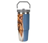 LPSADGF Simpatico bicchiere da 880 ml con cannuccia, tazza da viaggio isolata in acciaio inox con manico, design a doppia parete, coperchio a prova di perdite, mantiene le bevande calde/fredde per ore