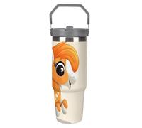 LPSADGF Simpatico Orange Pony - Bicchiere con cannuccia, isolante, in acciaio inox, con manico, design a doppia parete, coperchio a prova di perdite, mantiene le bevande calde/fredde per ore