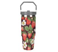 LPSADGF Strawberry - Bicchiere da 880 ml con cannuccia, tazza da viaggio isolata in acciaio inox con manico, design a doppia parete, coperchio a prova di perdite, mantiene le bevande calde/fredde per