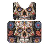 LPSADGF Sugar Skulls, Set di 2 tappeti da bagno morbidi a forma di U, 50 x 80 cm, ad asciugatura rapida, per bagno, vasca, lavabili, super assorbenti