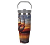 LPSADGF Sunset - Bicchiere da vino da 880 ml, con cannuccia, tazza da viaggio isolata in acciaio inox con manico, design a doppia parete, coperchio a prova di perdite, mantiene le bevande calde/fredde