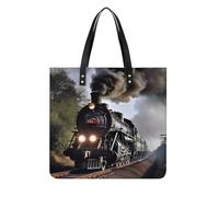 LPSADGF Sunset Cactus nel deserto Tote Bags per le donne borsa in pelle borsa per il trucco con fibbia magnetica design casual borsa, Treno a vapore, 39x39cm