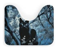 LPSADGF Tappetino da bagno a forma di U con gatto nero sull'albero, ultra morbido, super assorbente, con retro antiscivolo, ad asciugatura rapida, lavabile, per base ovale per WC, tappetino da bagno