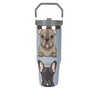 LPSADGF Tazza da viaggio con cannuccia con bulldog francese, in acciaio inox, con manico, design a doppia parete, coperchio a prova di perdite, mantiene le bevande calde/fredde per ore