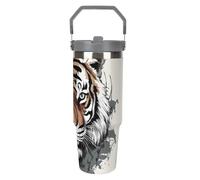 LPSADGF Tazza da viaggio in acciaio inox isolata con motivo tigre di scarabocchio nero e bianco, con cannuccia, design a doppia parete, coperchio a prova di perdite, mantiene le bevande calde/fredde