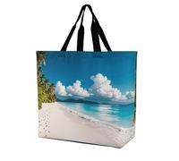 LPSADGF Two Mallard Ducks - Borsa tote da donna, riutilizzabile, pieghevole, per la spesa, borsa a tracolla, White Beach Mare Tropicale, 40x40x16cm