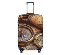 LPSRTWE Copertura per bagagli da viaggio antigraffio per valigia, protezione elastica e spessa per bagagli, lavabile, con bussola e mappa del mondo antico, adatta per bagagli da 45-81 cm, nero, Medium