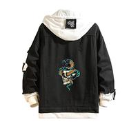 Lpstop Giacca in Denim con Stampa Teschio novità Giacca in Denim Lavato a Maniche Lunghe con Cappuccio in Denim Y2K per Adolescenti Adulti