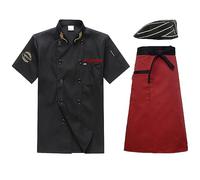 Lpstop Giacche da chef personalizzate Camicia da chef a maniche corte ricamata con grembiule e cappello, set completo