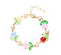 LPYO Braccialetto colorato con fiore di tulipano per le donne delicato fascino fatto a mano bohemien stretch braccialetti floreali primavera gioielli regali, Adjustable, Resina, Nessuna pietra