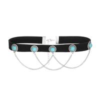 LPYO Collana girocollo da donna con turchese rotondo in stile bohémien, con ciondolo alla moda, fatto a mano, su collana in velluto nero in stile occidentale, velluto, Turchese