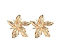 LPYO Orecchini a forma di fiore in oro da donna, eleganti in lega, con ciondolo a cinque petali, fatti a mano, bohémien, vintage, chic, 3D, grandi orecchini in metallo con motivo floreale, Zinco