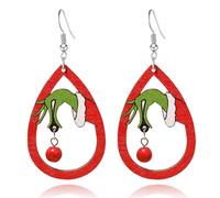 LPYO Orecchini da donna a forma di albero di Natale, realizzati a mano, in legno, con campanellini rossi e verdi, ideali come regalo per Capodanno, feste invernali, Legno, Nessuna pietra preziosa