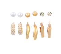 LPYO Set di 5/6 paia di orecchini da donna, delicati orecchini a cerchio con perle finte, grandi orecchini a cerchio con perle intrecciate, confezione multipla, eleganti gioielli regalo per feste di