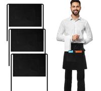 LPZMPZ 3 Pezzi Grembiule Bar Uomo da Cameriera Vita Cucina Corto Donna Nero Grembiuli Cameriere di Sala Impermeabile Regolabile con 2 Tasche per Ristorante Caffè Giardini Barista Chef