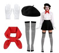 LPZMPZ Costume da donna Pantomime French Mime, set di accessori pantomime, costume da carnevale da donna, costume da clown, costume da clown, costume da donna, per carnevale, cosplay, feste, Halloween