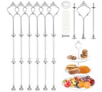 LPZMPZ Supporto per Vassoi Torte a Livelli, Set di 6 Aste per Alzate, Torta Supporto per Vassoi per Torta Nuziale, Aste per Torte in Metallo, per Matrimoni, Feste, Serate e Compleanni(Argento)
