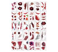LQIOACU 30 Pezzi Fogli Tatuaggi Temporanei di Halloween, Ragno Cicatrice Finta Zombie Scars Adesivi con Falsi Scab Sangue Costume Puntelli di Trucco, Orrore Sanguinoso, Decorazioni Cosplay Feste