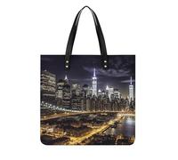 LQPMNK Borsa tote in pelle, borsa da donna in pelle con stampa City At Night Borsa in pelle alla moda Borsa in pelle resistente Borsa in pelle elegante, 39x39cm, Borse in pelle, 39x39cm