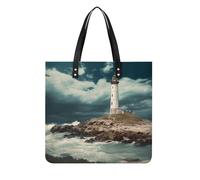 LQPMNK Borsa tote in pelle, borsa da donna in pelle con stampa faro mare borsa in pelle moda borsa in pelle resistente borsa elegante tote bag, 39x39cm, borse in pelle, 39x39cm