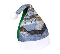 LQPMNK Cappello di Natale, cappello di Babbo Natale con stampa sul tetto coperto di neve, copricapo invernale per feste e vacanze, cappello di Babbo Natale, caldo e morbido copricapo per le vacanze