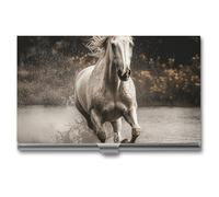 LQPMNK Custodia per carte in metallo, Horse Running by The Water Print Custodia per carte professionale Custodia per carte di alta qualità Custodia per carte di credito leggera, stile