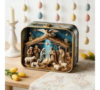 LQQDREX Mini presepe natalizio in una scatola di latta, presepe tascabile fatto a mano, piccole figure in resina e sacra famiglia, scena sacra famiglia, perfetta per decorazioni pasquali per amici e
