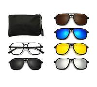 LQQDREX Occhiali da sole polarizzati magnetici 6 in 1 uomini donne clip magnetica polarizzata ottica su occhiali retrò occhiali da notte visione a specchio H9U1 S, Stile B, Taglia unica