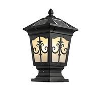 LQRCTRY lampada da giardino, Lampada a colonna for esterni ad energia solare - Alluminio e vetro, impermeabile, nera, 41x23 cm, lampadina E27 non inclusa