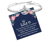 LQRI Sweet 15 Gifts Sweet 15 Jewelry Quinceanera Gift Princess Crown Bracelet Quince Jewelry 15th Birthday Gift (argento), Small, Rame, Acciaio inossidabile