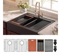 LQS Lavello da cucina a doppia vasca, lavello da cucina sottopiano, lavello da cucina a doppia vasca, in acciaio inox calibro 16, realizzato a mano (nero, 91,4 x 55,9 x 25,4 cm)