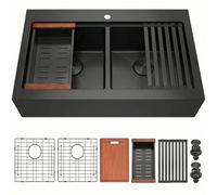 LQS Lavello da cucina a doppia vasca, lavello da cucina sottopiano, lavello da cucina a doppia vasca, in acciaio inox calibro 16, realizzato a mano (nero, 71,1 x 55,9 x 25,4 cm)