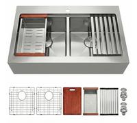 LQS Lavello da cucina a doppia vasca, lavello da cucina sottopiano, lavello da cucina a doppia vasca, in acciaio inox, 16 gauge (acciaio inossidabile, 71 x 55,9 x 25,4 cm)