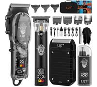 LQT Kit professionale da barbiere da uomo, tagliacapelli senza fili, rasoio per barba, rasoio a lamina, set di trimmer per peli del naso, design trasparente, display a LED, strumenti per la cura della