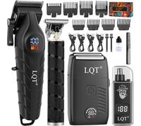 LQT Rasoio elettrico 4 in 1 professionale senza fili da uomo, con display a LED, impermeabile, tagliacapelli e lama a T per testa calva, kit completo da barbiere (nero)