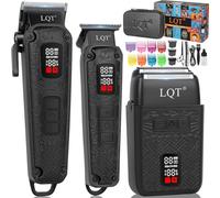 LQT Set di tagliacapelli e tagliacapelli professionali da uomo, impermeabile, senza fili, elettrico, a 3 velocità, con display a batteria a LED, regalo per uomini, barbieri e uso domestico (nero)