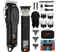 LQT Set di tagliacapelli professionali da uomo, tagliacapelli e tagliacapelli da uomo, ricaricabile tramite USB, senza fili, per tagliare i capelli, rasoio elettrico con lama a T per uomo, con scatola