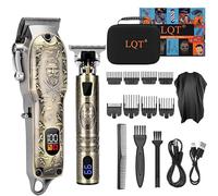 LQT Set tagliacapelli professionale, display digitale, kit trimmer con accessori, custodia da barbiere e mantella, design vintage