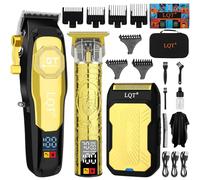 LQT Tagliacapelli professionale senza fili da uomo, ricaricabile, con lama a T, leva regolabile, display a LED, kit per taglio di capelli per casa e barbieri, oro, regalo per uomini