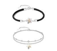 LQUYTA 2PCS Bracciali Coppia Bracciale Amicizia Bracciale, Bracciale per Coppia Design a Foglia d'Acero Corda Intrecciata Regolabile Braccialetti per Relazioni con Promesse Regali per Gioielli