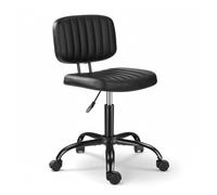 LQVAIPT Piccola sedia da scrivania con ruote Sedia girevole regolabile in altezza con schienale, sedia senza braccioli in pelle PU for salone di massaggi a casa(Black)