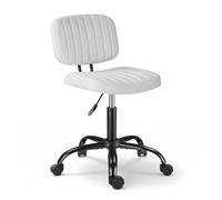 LQVAIPT Piccola sedia da scrivania con ruote Sedia girevole regolabile in altezza con schienale, sedia senza braccioli in pelle PU for salone di massaggio, cucina domestica(White)