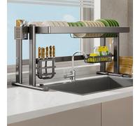 LQVAIPT Scolapiatti salvaspazio a Doppio Livello for lavello della cucinaOrganizza Piatti Ciotole Set Completo for Una conservazione efficiente(Single-Layer Full Set,65cm/25in)