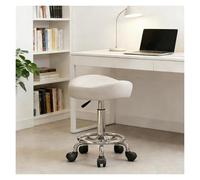 LQVAIPT Sgabello a Sella con Schienale e Pedale ad Anello, Sedia a Rotelle Idraulica Regolabile con Ruote for Salon, Spa, Uso Medico, Massaggi e Drafting(White,Without Backrest)