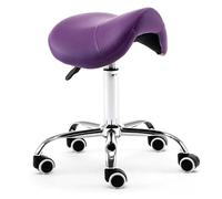 LQVAIPT Sgabello a Sella Idraulico su Ruote, Poltrona di Bellezza Girevole con Rotelle for Salone, Sedile for Massaggio Spa for Parrucchiere, Manicure, Terapia del Tatuaggio(Purple)